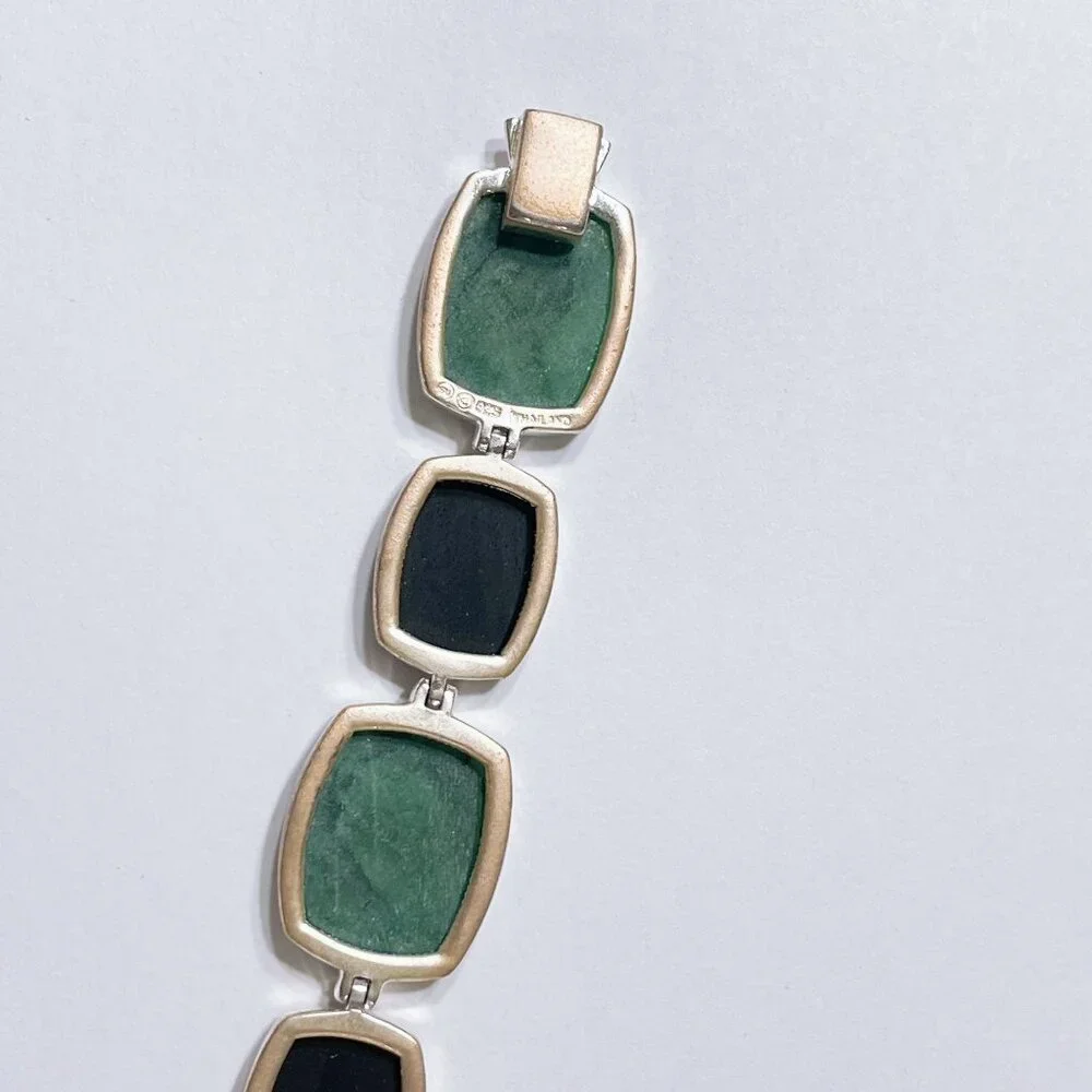 Sterling Silver Green & Black Stone Link Bracelet - Picture 4 of 9